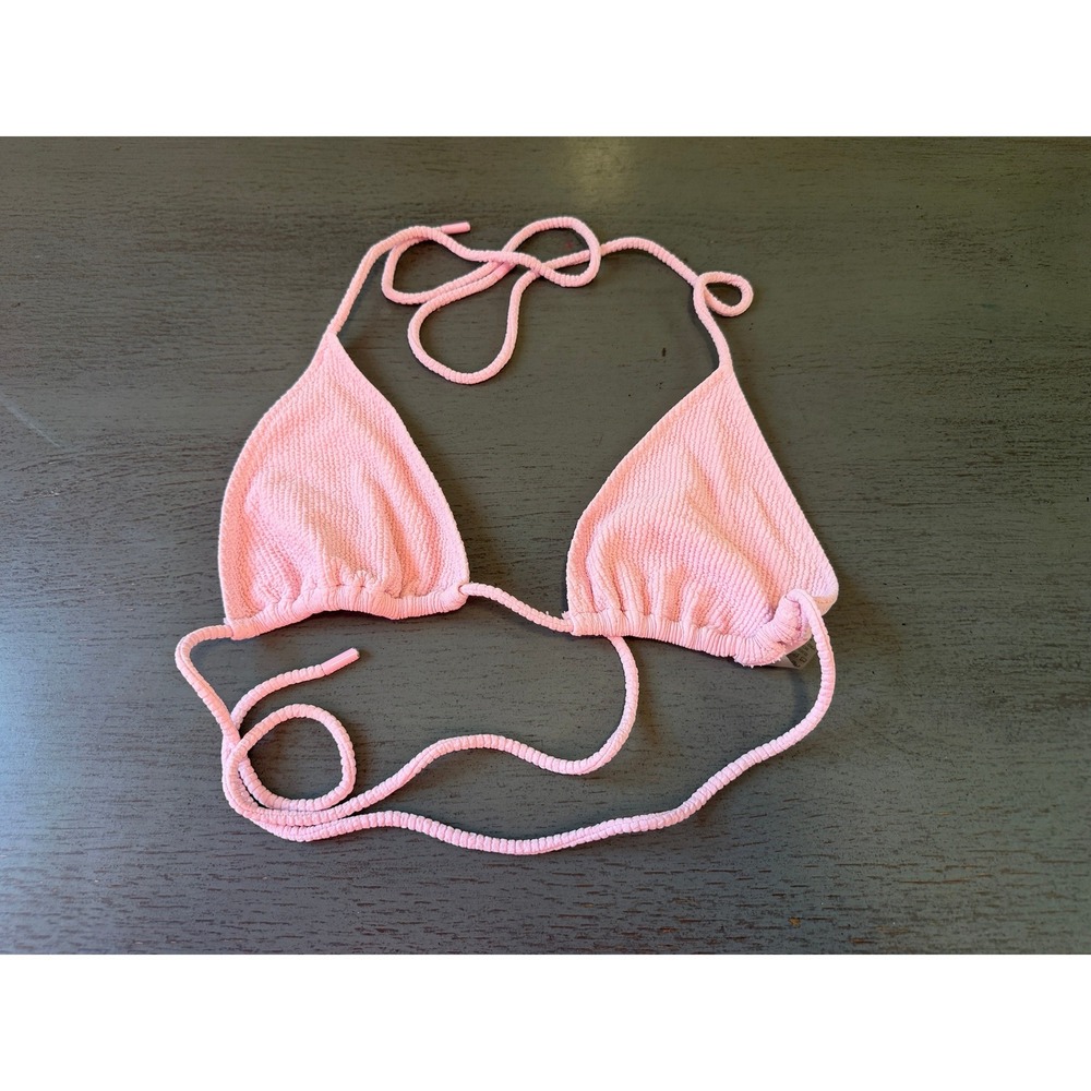 Blackbough Swim Pink Crinkle Triangle Bikini Top Size Medium Smocked Textured